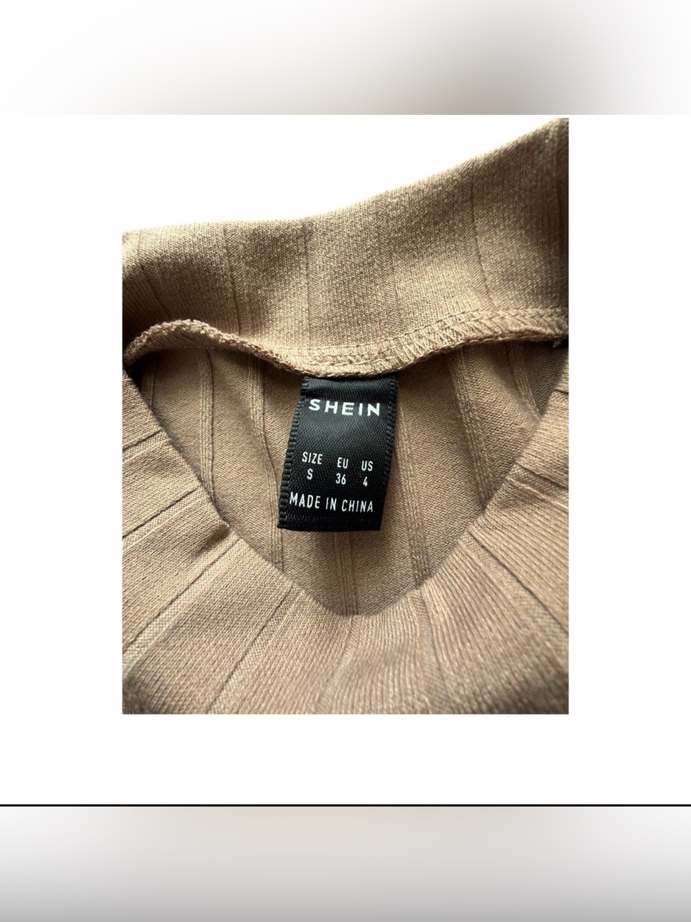 Shein Beige Ribbed Crop Top – Size Small | Neutral Minimalist Essential - Picture 3 of 4